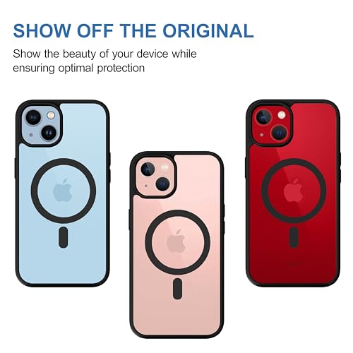 Image of CEDO Magfit Backcover for iPhone 14 Plus | Mag-Safe Wireless Charging | Designed with Magnetic Lock Shockproof Phone Bumper Transparent Back Case Cover (Black)