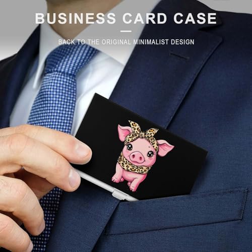 Cute Pigs Piggy Wearing Leopard Bandanna Business Card Case Pocket Card Holder Slim Card Wallet for Men Women3