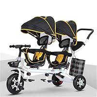 Kids Tricycle - 4 in 1 Twin Tricycle for Children,Toddler Pushchair, Detachable Canopy, Folding Pedals, Reversible Seat, Removable Guardrail, for 1 to 6 Years Old Children Birthday Gift & Toy(Black)