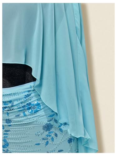 Women's Sheer Poncho Tops High Low Chiffon Shawl Boat Neck Ruffle Hem Cape4