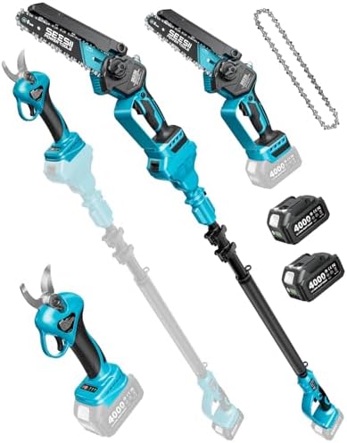 SEESII 6'' Mini Chainsaw Battery, 4 in 1 Garden Pruning Shears | ...