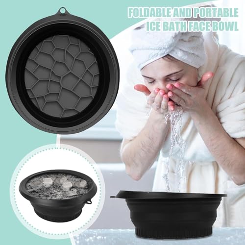 Image of Facial Cold Plunge Bowl kit- Face Bowl for Ice, Portable Foldable Silicone Ice Facial 𝖡owl for Puffiness, Skin Relief & Beauty Care, Includes Reusable Cubes (BLACK)