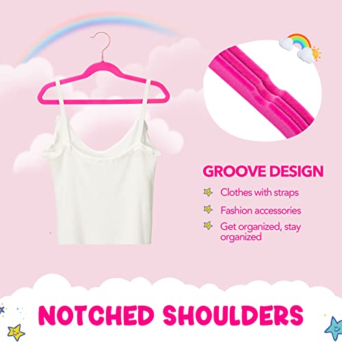 HOUSE DAY Velvet Kids Hangers 60 Pack, Premium Childrens Hangers for Closet, Ultra Thin Cute Clothes Hanger, Non Slip Small Felt Hanger 14 Inch for Kids Clothes, Hot Pink by HOUSE DAY - Image 6