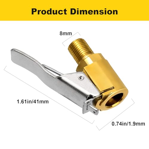 image for Toolwiz Schrader Valve Adapter Air Chuck with Clip, Brass 8mm Locking 