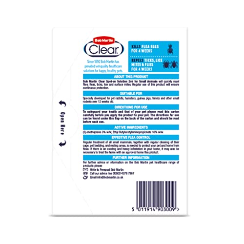 Bob Martin Clear Spot On Flea Treatment for Small Pets (Rabbits, Hamsters, Guinea Pigs & Ferrets) - Protect Against Fleas, Ticks, Lice & Mites (1 Pipette) - Image 2