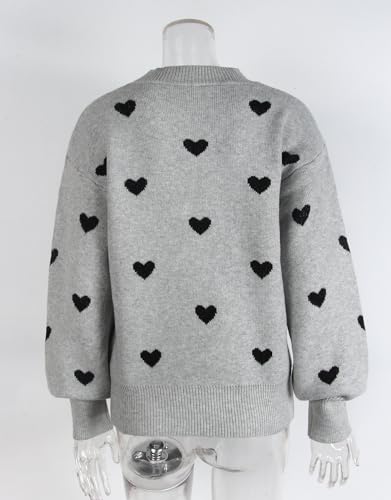 Image of Women's Long Sleeve Mock Neck Sweaters Loose Cute Heart Pullover Sweater
