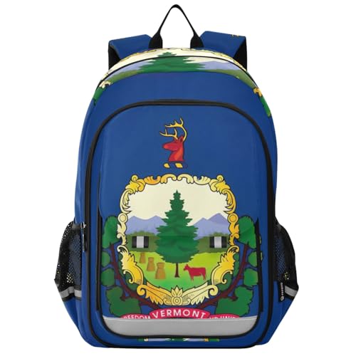 ODAWA Mochila infantil com bandeira do estado de Vermont, mochila de viagem 17 para crianças