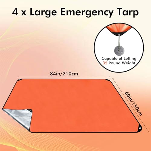 Image of 4 Pack Upgrade Survival Blanket - Insulated Thermal Reflective Tarp - 60 inch x 82 inch. All-Weather, Reusable Emergency Blanket for Car or Camping, Orange