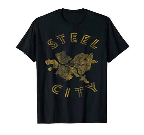 Pittsburgh Steel City Retro Mappa Pennsylvania Vintage Maglietta