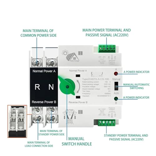 Inverseur de transfert automatique de source double puissance ATS 2P 100A 220V sans interruption - 3