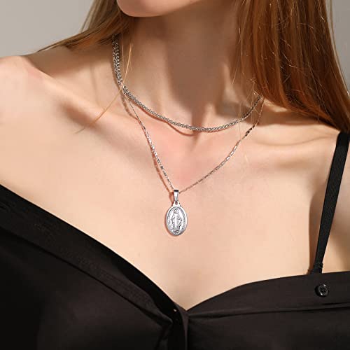 Image of U7 Virgin Mary Necklace for Women,18K Gold Plated /Sterling Silver Oval Miraculous Medal Virgin Mary Pendant Necklace