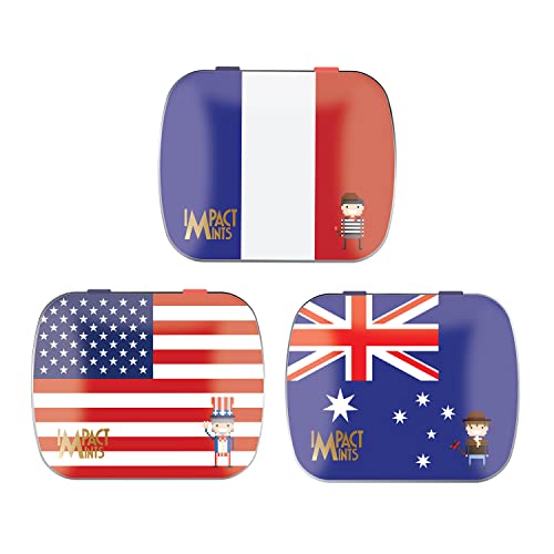 Image of Impact Mints Sugar free Limited Edition Peppermint Flag Tins 14g - Pack of 3 (France, US, Australia)