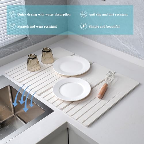 Extral Large Quick Dry Stone Drying Mat for Kitchen Counter,24x16 Inch Collapsible Eco-Friendly Absorbent Diatomaceous Earth Mat for Dishes Cups (White-Upgraded Version, 24x16 inch) by Cnbnd - Image 5