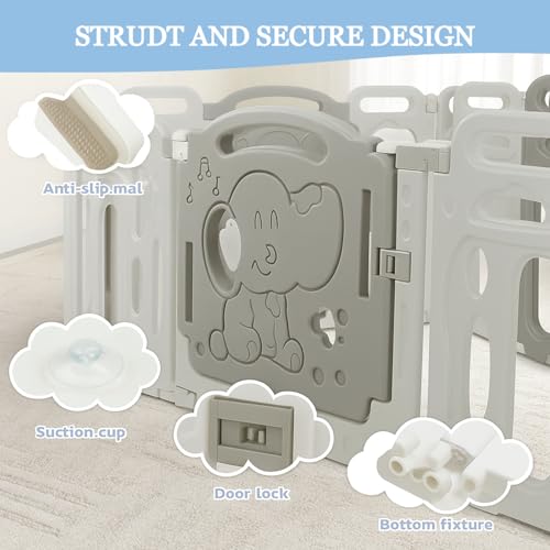 Image of Playpen for Babies Up to 5 Years with Balls Panel Baby Playpen with Safety Gate, Kids Play Area Indoor Setup, Play Yard Fence for Toddlers,Children (Grey White, 16 Panel)