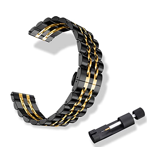 RoYiio Edelstahl Armband für Anstoßbreite 22mm, ErsatzArmband mit Schnellverschluss, Schön Poliert, Metallband für Damen und Herren - Schwarz Gold