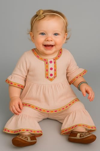 Image of A.T.U.N. (ALL THINGS UBER NICE) Baby Girls Cotton Kurti and Sharara Set | Soft & Breathable Traditional Stylish Clothing Set for Kids