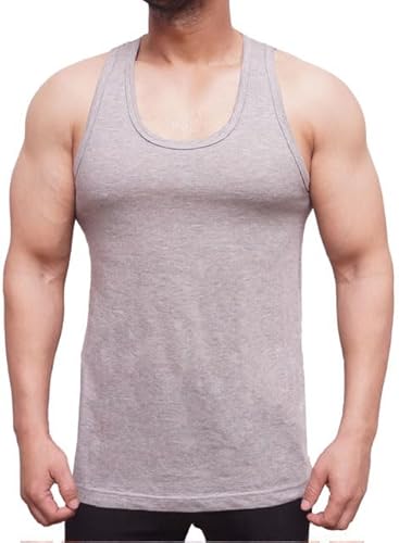 JUNGANRHA® Men Vests Cotton Tank Top Sleeveless Shirt Men Out Door Summer Workout, Bodybuilding, Cycling, Running Undershirt Tank Top Men Grey Size 5XL (Pack 1)
