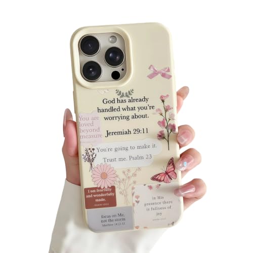 TKJSQ for iPhone 15 Pro Christian Phone Case, Faith Bible Verse Jeremiah 29:11 & Psalm 23 Quote with Cute Butterfly Floral Aesthetic Print, Trendy Soft Shockproof Protective Cover, White