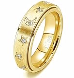 DURSI Moon Star Spinner Anillo Fidget Ansiedad Preocupación Anillos para Mujeres Niñas Acero Inoxidable Compromiso Boda Anillo con Diamantes CZ 6mm (Oro, 5)