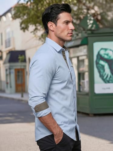 Image of Men's Cotton Blend Shirt with Solid Long Sleeves Spread Coller Neck Regular Fit Single Chest Pocket and Standard Length | Cotton Casual Shirt for Man
