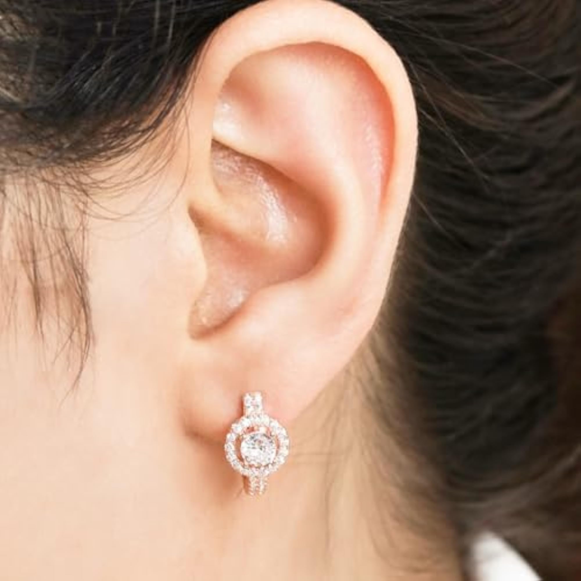 925 Silver CZ Bali Studded Rose Hoops Earrings