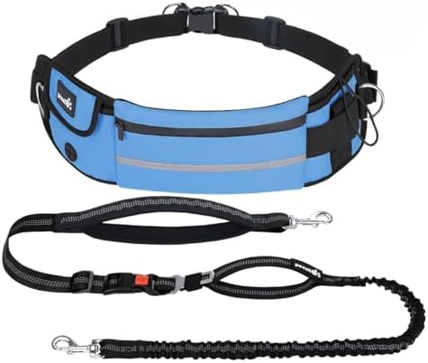 Pecute Joggingleine Hunde mit Bauchgurt, Hundeleine für Große bis zu 50kg | laufgurt hunde joggen Mittelgroße Hundes, Leine Hund mit Bauchtasche, Elastische Laufleine, Dog Leash Ha