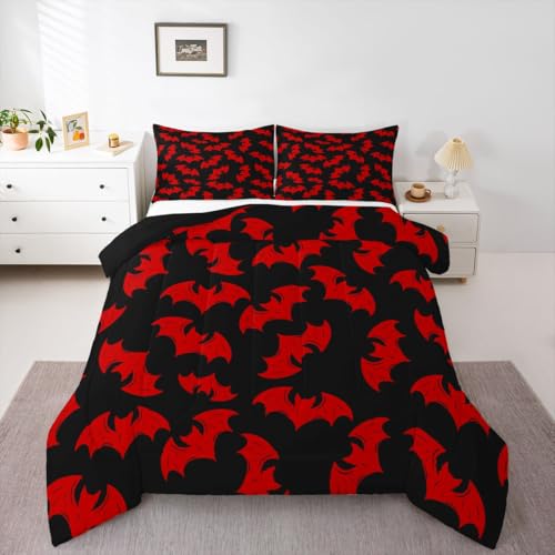 Erosebridal Red Bat King Bedding Set Halloween Bat Comforter Set