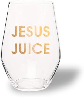 Chez Gagné Oversized Stemless Wine Glass (19 oz) - Gold Foil Funny Wine Glasses - Perfect Funny Gift for Parents, Mom, Dad, Men & Women, Birthday & Hostess Gift (Jesus Juice)