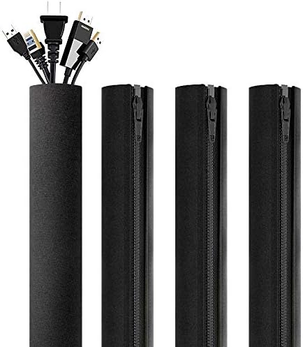 Migeec Cable Management Sleeve,4 Packs Cord Organizer & Cable Hider for TV / Computer / Home Entertainment,Black Wire Organizer and Cable Cover,15 inch