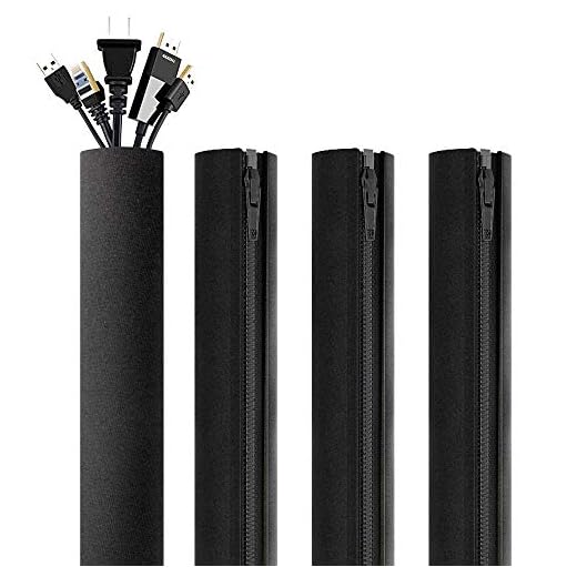 Migeec Cable Management Sleeve, 4 Packs Cord Organizer Cable Hider for TV Computer Home Entertainment Laptop, Black Wire Organizer and Cable Cover, 20 inch