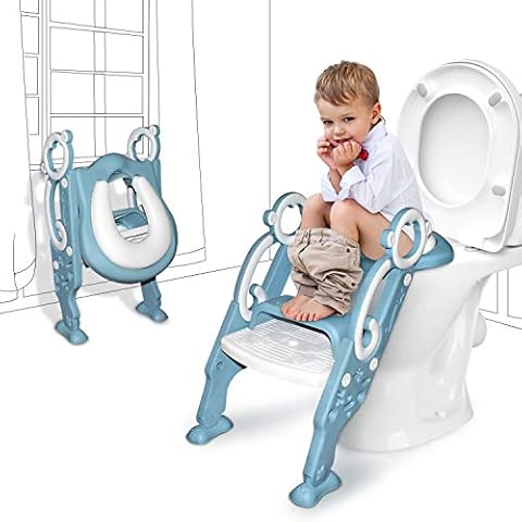 GrowthPic Toddler Toilet Seat with Step Stool Ladder for Boy and Girl Baby, Potty Training Seat Kid's Toilet Trainer with Splash Guard (Blue) Cover