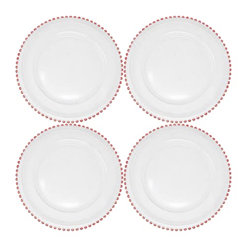 Ms Lovely Clear Glass Charger 12.6 Inch Dinner Plate With Beaded Rim - Set Of 4 - Metallic Pink #TOP1