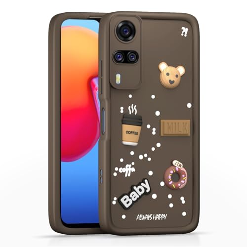 Image of Bintage Cute Fun Ball | Taddy Cartoon 3D Smiley Coffee Cup | Milk Donut | Full Camera Protection Back Cover Compatible for Vivo V2030 / Vivo Y51 2020 - Brown