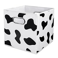 ANMINY Cow Print Storage Cubes, 11 Inch Cute Storage Box Baskets with Handles Washable Foldable Cotton Linen Fabric Small Storage Bins for Desktop Closet Shelf Organizer Container