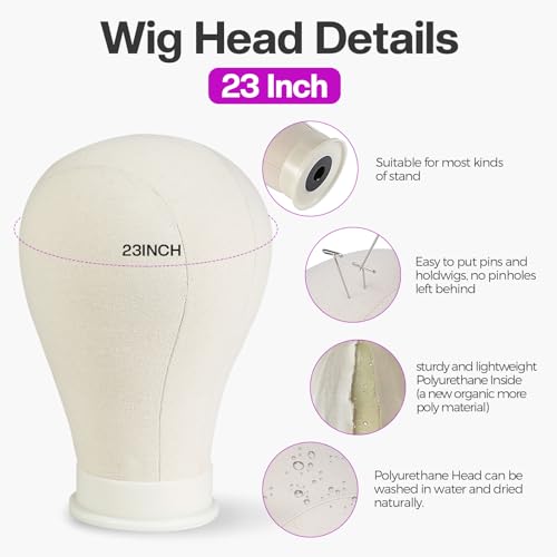 23 Inch Wig Head Wig Stand with Head - Canvas Mannequin Head for Wigs,Manikin Head Block Set for Wigs Making Display with Wig caps,T Pins Set ,Hair Clip