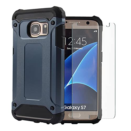 Asuwish Phone Case for Samsung Galaxy S7 with Tempered Glass Screen Protector Cover and Slim Rugged Hybrid Dual Layer Mobile Cell Accessories Protective Glaxay S 7 7s GS7 SM-G930V G930A Men Navy Blue