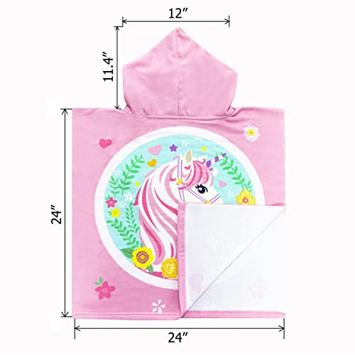 Novforth Kids Beach Towel For Boys Girls, Hooded Bath Towel Wrap, Toddler Pool Towel With Hood (24"X24" (1-6 Years Kids), Blue Round Unicorn) #TOP1