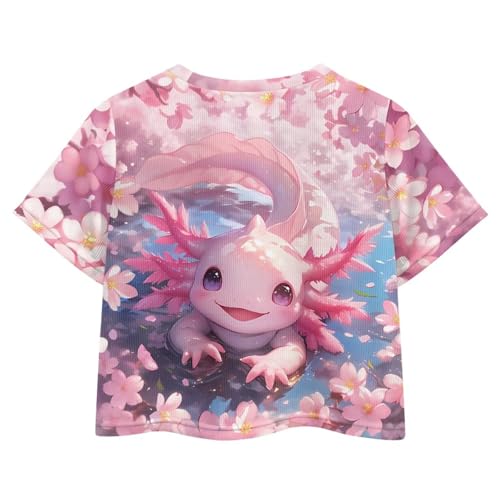 Image of Girls Crop Tops Cute Short Sleeve Shirts Fashion Tees for Kids Casual Crewneck Blouses Size 8-16 Years