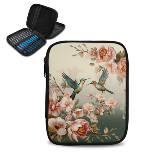 Image of Crochet Hook Case Hummingbird Crochet Hook Holder Portable Crochet Hook Storage Bag with Web Pockets Suitable for Crochet Needles /Knitting Accessories