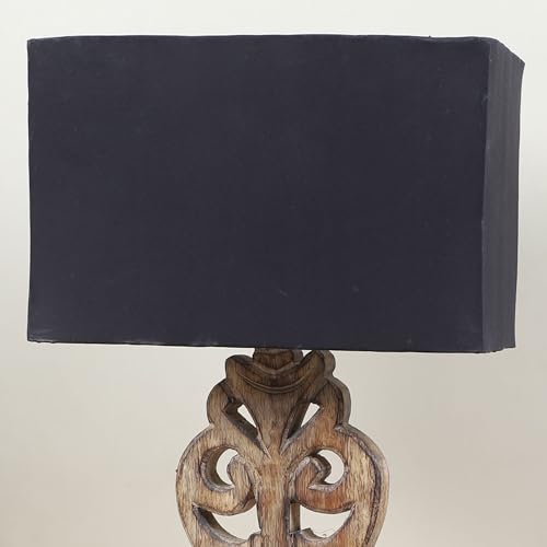 Image of tu casa Mangowood Rustic Brown French Table Lamp for Home Decoration, Bedroom, Living Room, Lounge, Office, Festival Gifting, Study Table (Black with Cotton Shade) H - 21 inch / No Bulb
