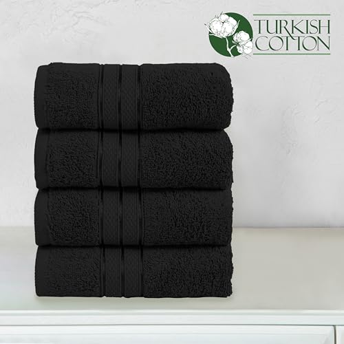 Image of Elegant Comfort Three Line Popcorn Towel Set for Bathroom 16 x 28 inches, Premium Hotel Quality 4-Pack Hand Towels, 100% Turkish Cotton, Soft and Durable, Quick Dry and Highly Absorbent, Black