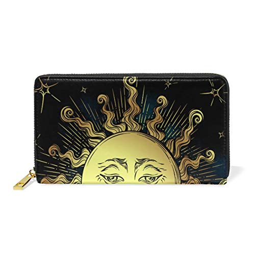 Portefeuille pour femme en cuir véritable motif soleil à offrir en cadeau