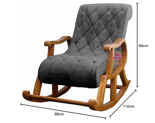 Image of CRAFTCITY Ergonomic Rosewood Rocking Chair (Grey 2)