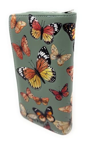 Shag Wear Monarch Butterfly Migration Large Wallet for Women and Teen Girls Vegan Faux Leather Mint Green 7"2