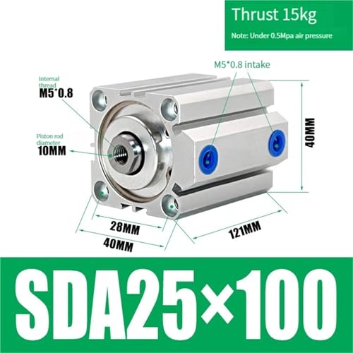 Cylindre pneumatique SDA25 double action robuste avec alésage 25mm