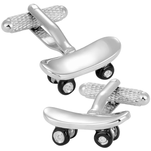 Mancuernillas plateadas de skateboarding para hombre con caja miniatura 1