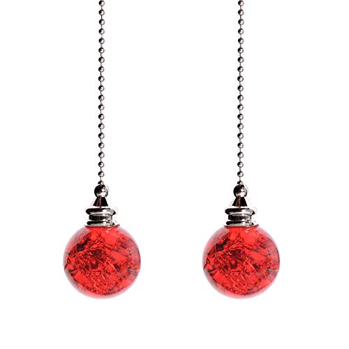 Longsheng - Since 2001 - Red Crystal Ice Crack Ball Blind Cord Chandelier Handle Pull Chain Extension With Connector For Ceiling Light Fan Chain With Color(Pack Of 2)