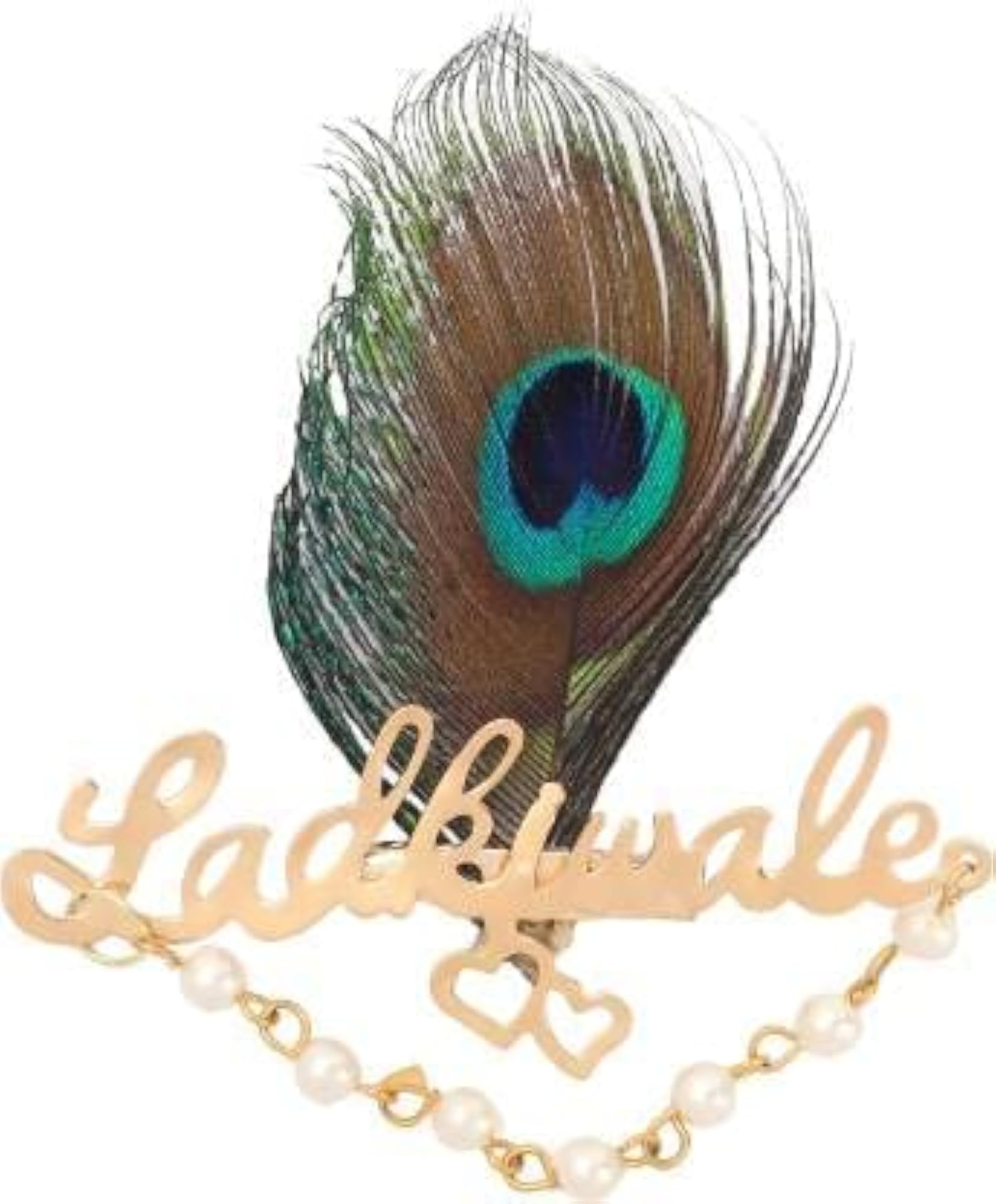 Gold Plated Brooch Pin with Peacock Feather for Weddings