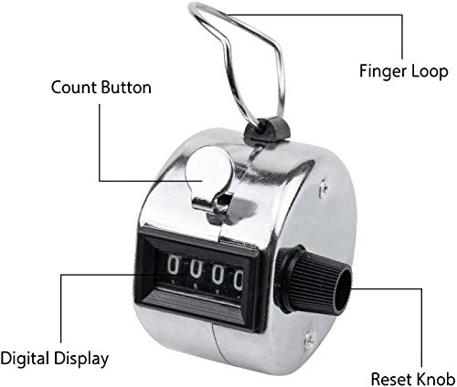 White Deer Hand Tally Counter 4 Digit Number Dual Clicker Golf Handy Convenient (Silver)