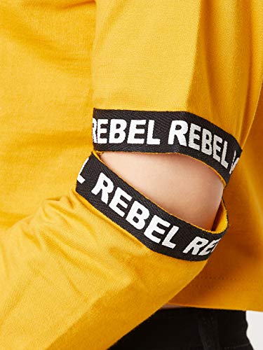 Image of Miss Chase Women's Mustard Hooded Full Sleeves Solid Boxy Drawstring Cut-Out Crop Sweatshirt